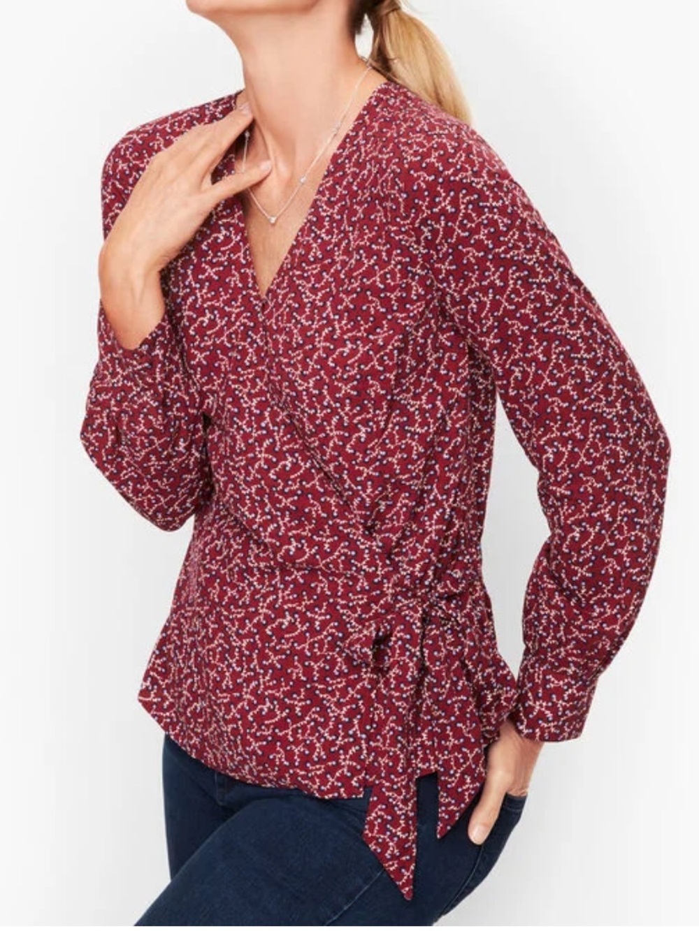 Talbots Women's Poet Sleeve Wrap Top in Curly Roses Size 3X